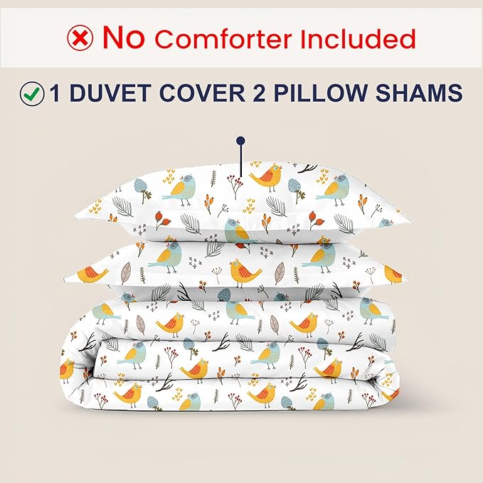 Kotton Culture 120"x98" 3 Pc Oversized King Duvet Cover Set 100% Egyptian Cotton - 600 TC Comforter Cover, Zipper Closure & Corner Ties - Fits Large King Inserts (Oversized King,Forest Birds)