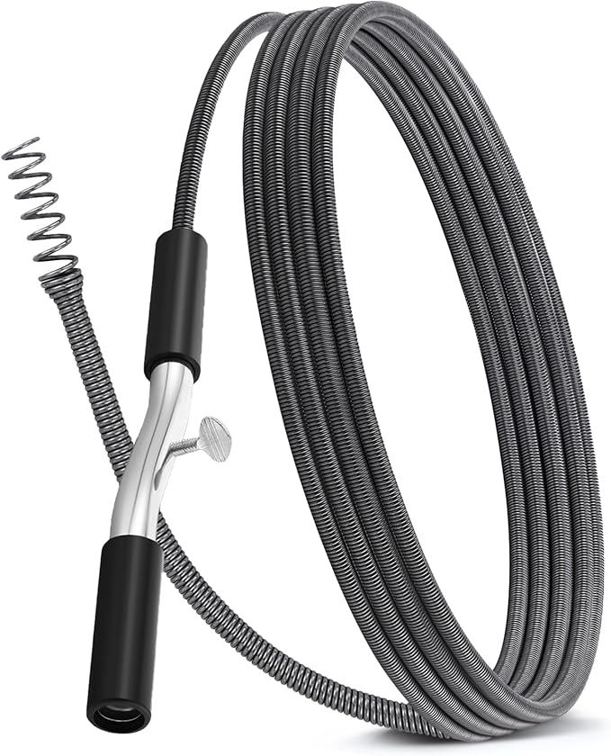 25 ft Drain Auger Plumbing Snake for Heavy Deep Blockages 3/8" Diameter Flexible Plumbing Cables Drain Snake for Kitchen Bathroom Shower Sink Cleaning Drainage Clogs