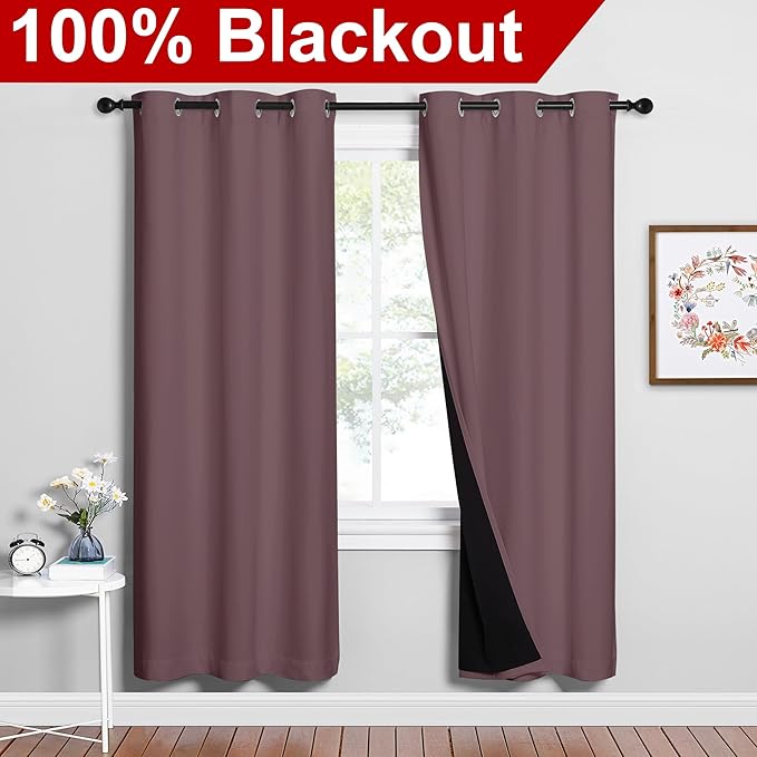 NICETOWN Full Shade Curtain Panels, Dry Rose, Pair of Thermal Insulated &