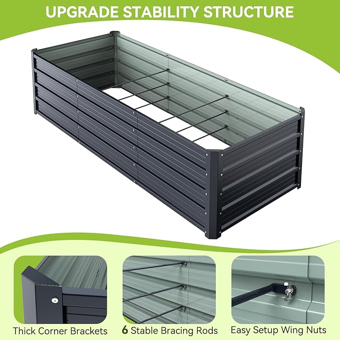 Ohuhu 8x3x1.5 FT Metal Raised Garden Bed Outdoor, Reinforced Galvanized Steel Rustproof Planter Box, 100% Non-Toxic, 269 Gal Large Capacity Heavy Duty Raised Beds for Growing Vegetables Flowers Herbs