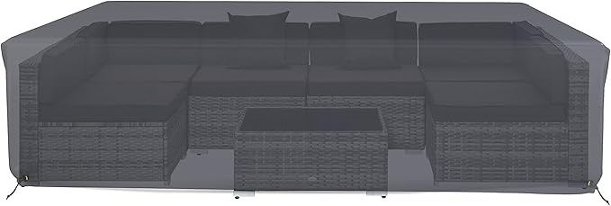 Covers & All Patio Sectional Sofa Set Cover 160 GSM PVC Emboss Fabric Outdoor Furniture Table and Chair Set Cover with Drawstring for Snug Fit (74" W x 74" D x 28" H, Grey)