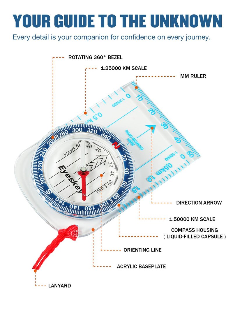 Eyeskey Ultra-Light Compass,Compact Hiking&Mountaineering, Accurate Orienteering Compass with Map Scales for Backpacking, Trekking & Scout Navigation