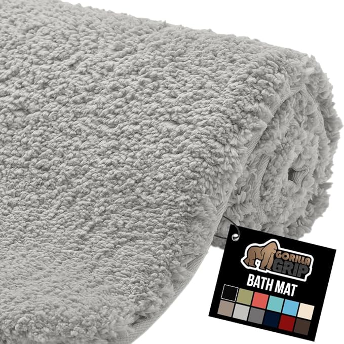 GORILLA GRIP Bathroom Rugs, 36x24, Ultra Soft Absorbent Mat, Thick Plush Bath Rug, Machine Washable, Microfiber Quick Dry, Mats for Shower, Bathtub and Floor, Home Decor Accessories, Light Gray