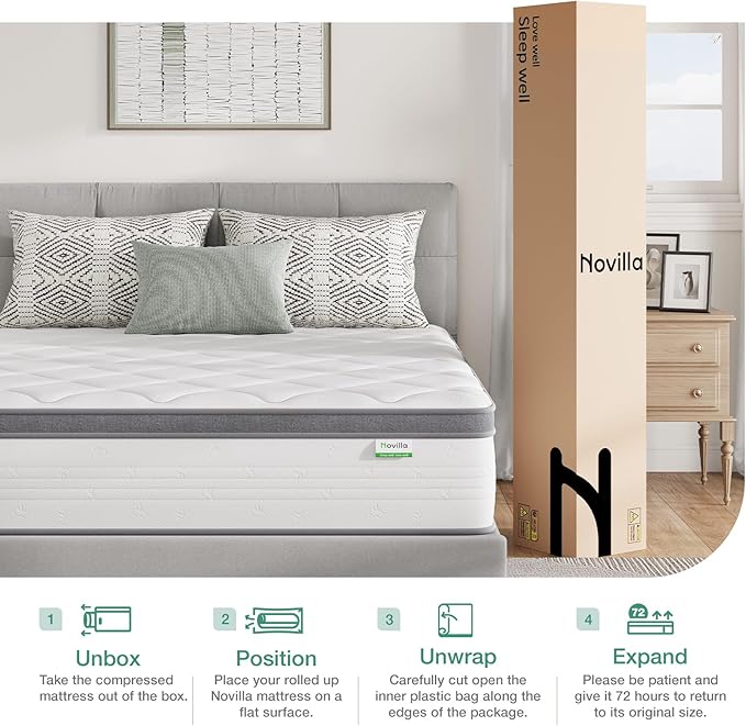 Novilla Twin Mattress for Kids, 10 Inch Twin Mattress Hybrid with Individually Pocket Innerspring, Pressure Relief & Motion Isolation, Medium Firm Feel