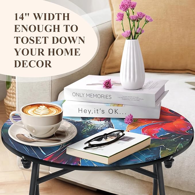Outdoor Side Table, 21 Inch Tall Patio Side Table, Weather Resistant Metal Round Indoor End Table for Patio Yard Porch Balcony Garden Bedside