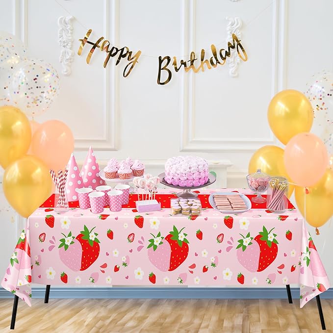 WNINK 2 Pack Strawberry Tablecloths Strawberry Berry Sweet One Table Covers for Birthday Party Decoration Berry Sweet Baby Shower Party Supplies 54" x 108"