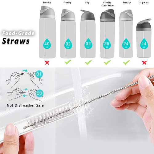 Replacement Parts Set for Owala FreeSip 24/25/32oz & Flip 32oz Includes 2Pcs Silicone Seal Ring, 2Pcs Top Cap Stoppers, 2Pcs Push Button Switch, 2Pcs Reuseable Drinking Straws, 1Pcs Cleaner Brush.