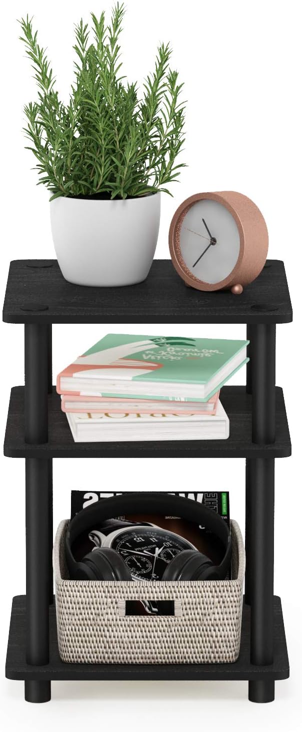 Furinno TURN-N-TUBE Side Table, 3-Tier End Table, Open Shelves Nightstand, Night Stand, Bedside Table, Easy Assembly, for Living Room, Bedroom, Blackwood | Easy Assembly, Multipurpose