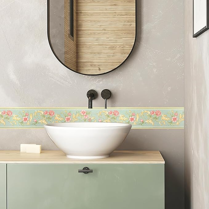 AbaBoorty 394"X4.1" Green Floral Wallpaper Border Decor Peel and Stick Wall
