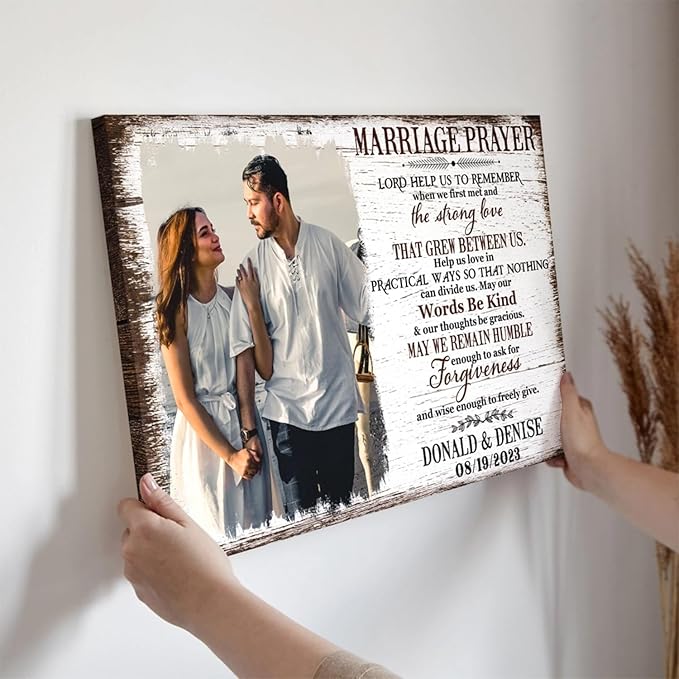 Dem Canvas Personalized Canvas Prints, Custom Photo And Name, Anniversary Valentine Gift For Wedding Marriage Prayer Canvas, Engagement Gift (30x20)