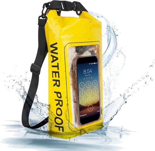 IP68 Waterproof Dry Bag - 2L Roll Top Pool Bag with Phone Pouch for Kayaking & Boating (Yellow)