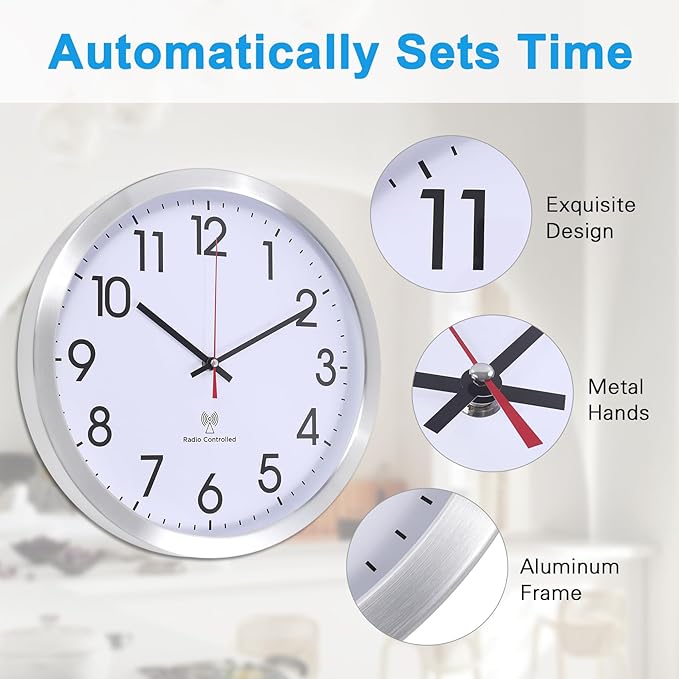 Atomic Analog Wall Clock, 14Inch Radio Controlled Sets Automatically Wall Clock