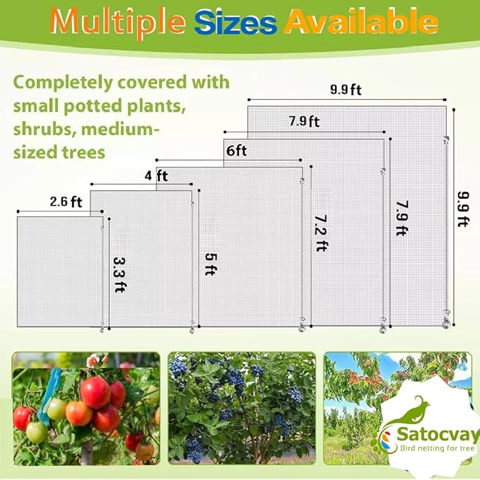 Fruit Tree Netting 6Pack 4x5 FT with Drawstring - Easy Install Plant Protection Cover, Reusable Garden Mesh Bag for Blueberry Bushes/Tomato - Blaock Birds/Insect/Squirrels