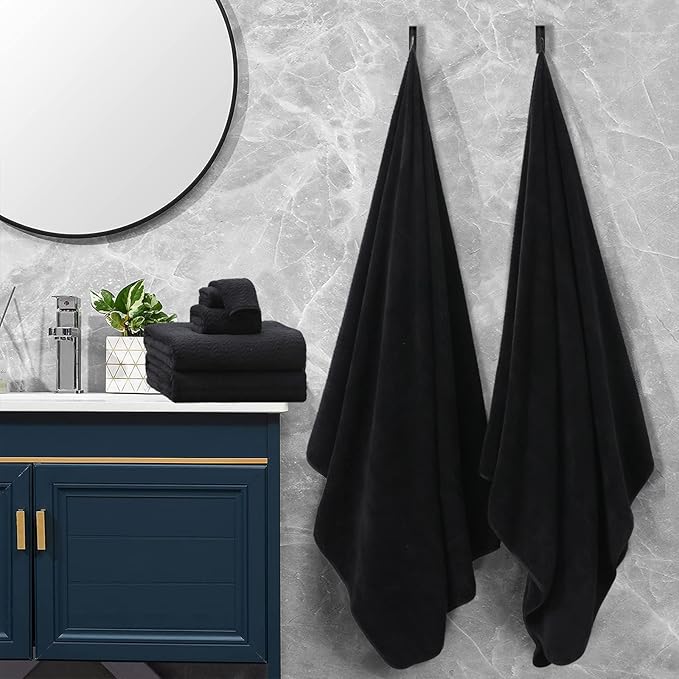 Black Bath Towels Set of 8, Bathroom Towel Quick Dry Textured,2 Oversized Shower Towels Large/2 Hand Towels/4 Washcloths,Ultra Soft Microfiber Absorbent Face Towels Bath Sheets For Bathroom Hotel Spa