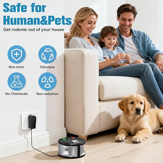 Ultrasonic Pest Repellent Indoor Home Mouse & Rodent Repeller Electronic Plug-in 360° Squirrels Deterrent with LED Strobe Light Pest Control Device for Attic House Kitchen Office Warehouse RVS