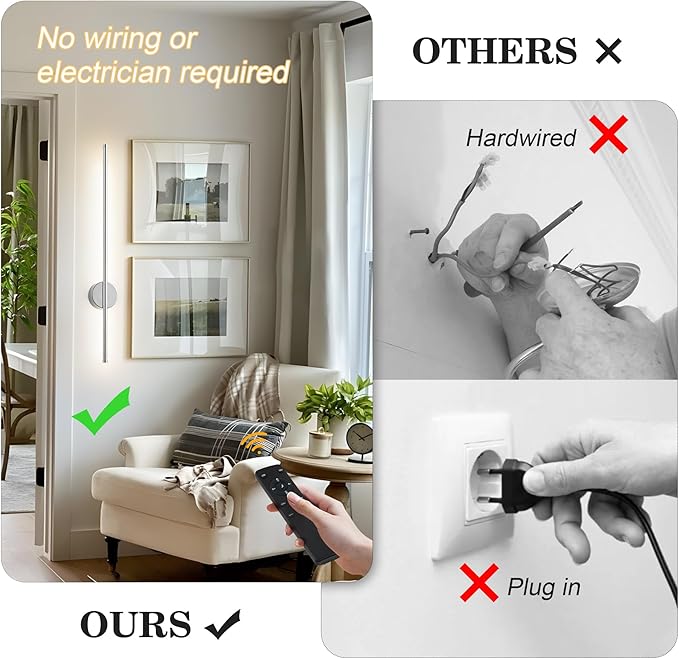 Battery Operated Modern Wall Sconces, Dimmable Wireless Wall Light Set of Two