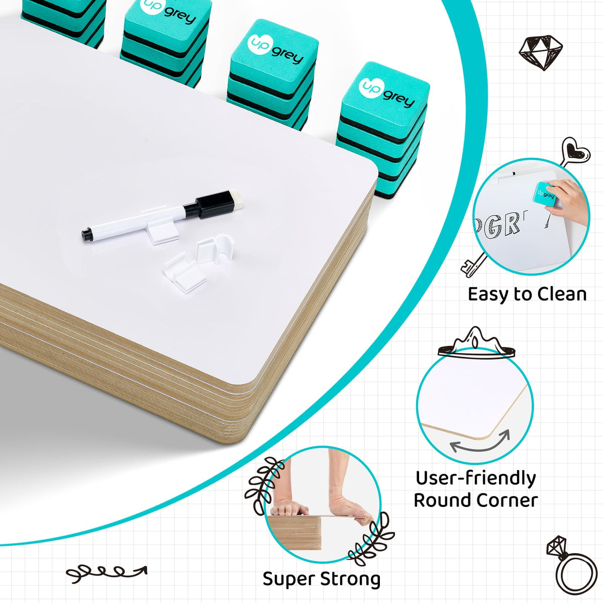 Dry Erase Lapboards 32 Pack, Double-Sided Small White Board for Classroom Student, 9"x12" Portable Dry Erase Board Bulk, Mini Whiteboard with 36 Pens, 36 Erasers & 36 Pen Holders, for Teacher Supplies
