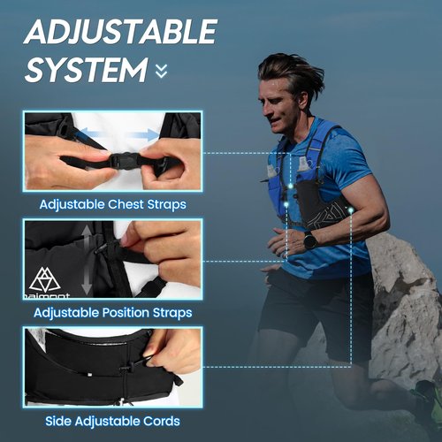 Haimont Running Hydration Vest with Soft Flasks for Women Men, Adjustable Water Vests Pack Backpack with Water Bottle for Hiking, 8L, M, Black