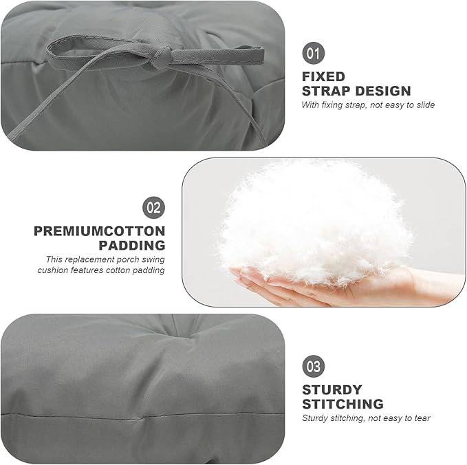 Porch Swing Cushions,Outdoor Cushions 3 Seater Replacement with Backrest, Waterproof Thickened Bench Cushion with Ties for Porch, Patio,Outdoor, Backyard and Garden (Light Gray 47 * 40 in)