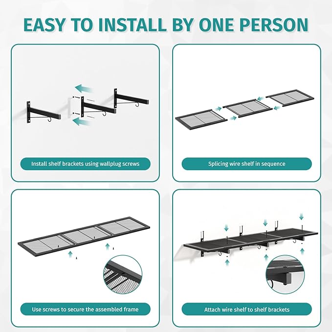 2 Pack Garage Wall Shelving, Heavy Duty Storage Shelves 360 LBS Capacity