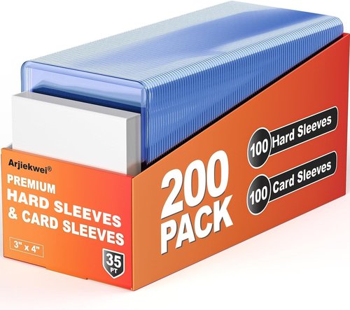 Arjiekwei 200 Card Sleeves - Premium Hard Plastic Protectors for Baseball & Football Cards | 3"X4" Size