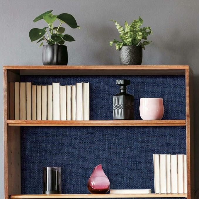 RoomMates RMK11698RL Navy Faux Grasscloth Weave Non-Textured Peel and Stick