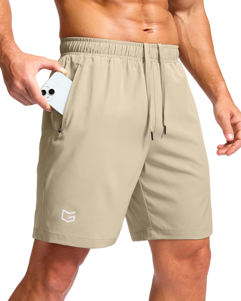 G Gradual Men's Athletic Running Shorts with Zipper Pockets Quick Dry 7"/ 5"/ 9" Workout Gym Shorts for Basketball Hiking(Khaki,7XXXL)