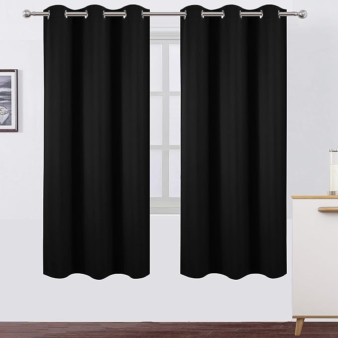 LEMOMO Black Thermal Blackout Curtains/42 x 72 Inch/Set of 2 Panels Room