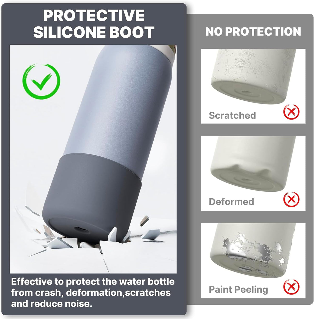 Silicone Boot for Owala 40 oz Water Bottles, Anti-Slip Protective Sleeve for Twist & FreeSip & Flip Insulated Bottles, Boot Bottom Base (Grey)