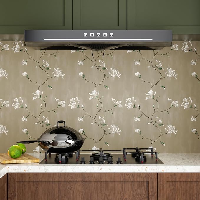 Laatse Floral Wallpaper Peel and Stick 17.5" x 118" Khaki Floral Contact Paper