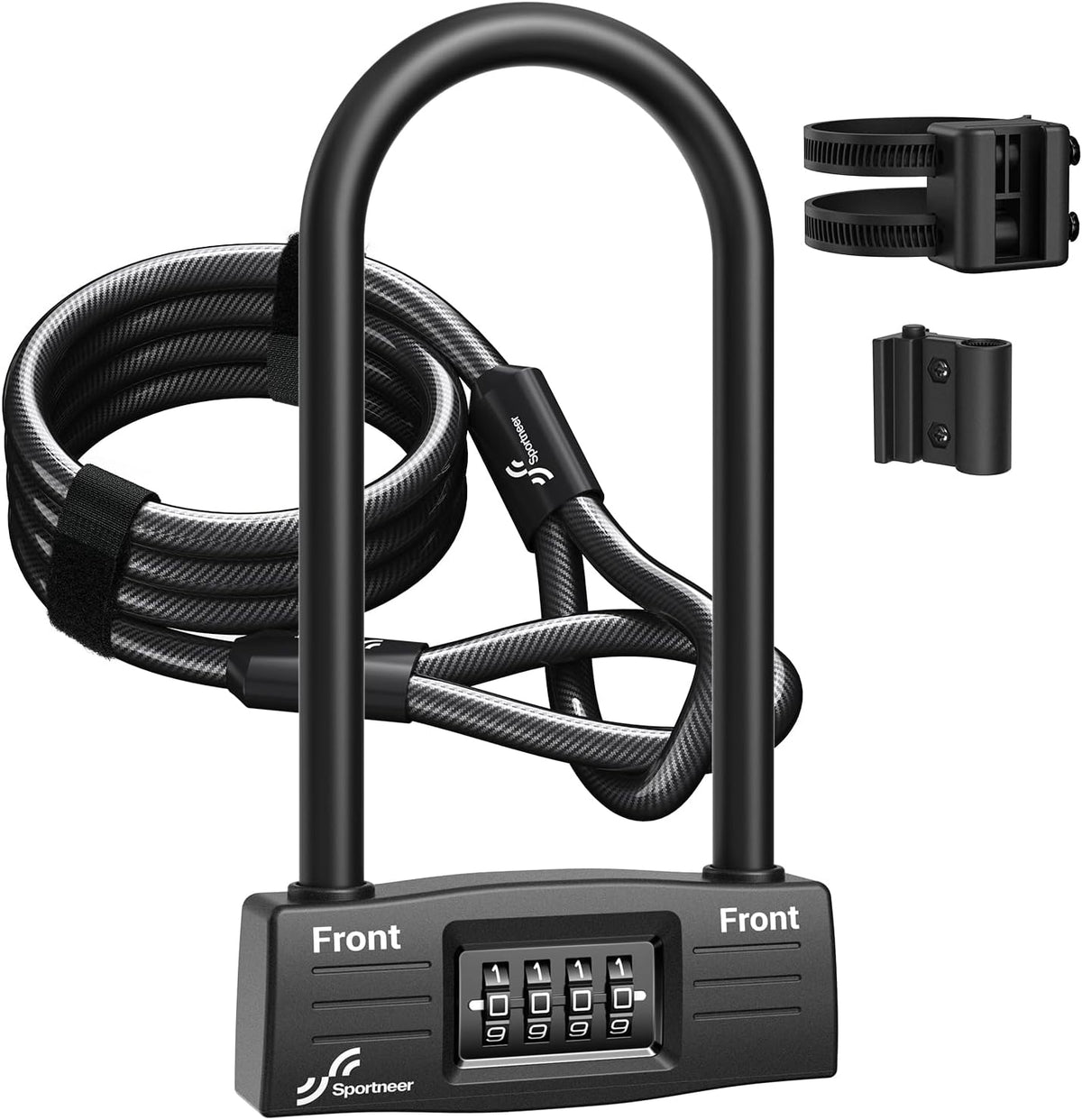 Sportneer Bike Lock - 14mm Keyless Combination U-Lock with 5ft Security Cable | Heavy-Duty Anti-Theft Design, 9.05''x4.9''
