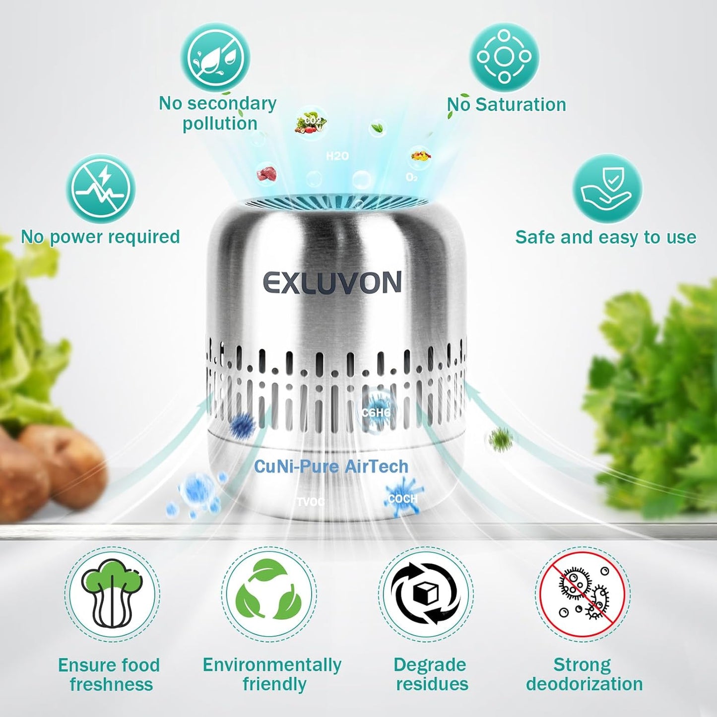 Refrigerator Deodorizer,Lasts for 10 Years Fridge Deodorizer Kitchen Gadgets Charcoal Air Purifier Odor Eliminator for Fridge & Freezer, Room,RV and New Home,More Effective Than Baking Soda