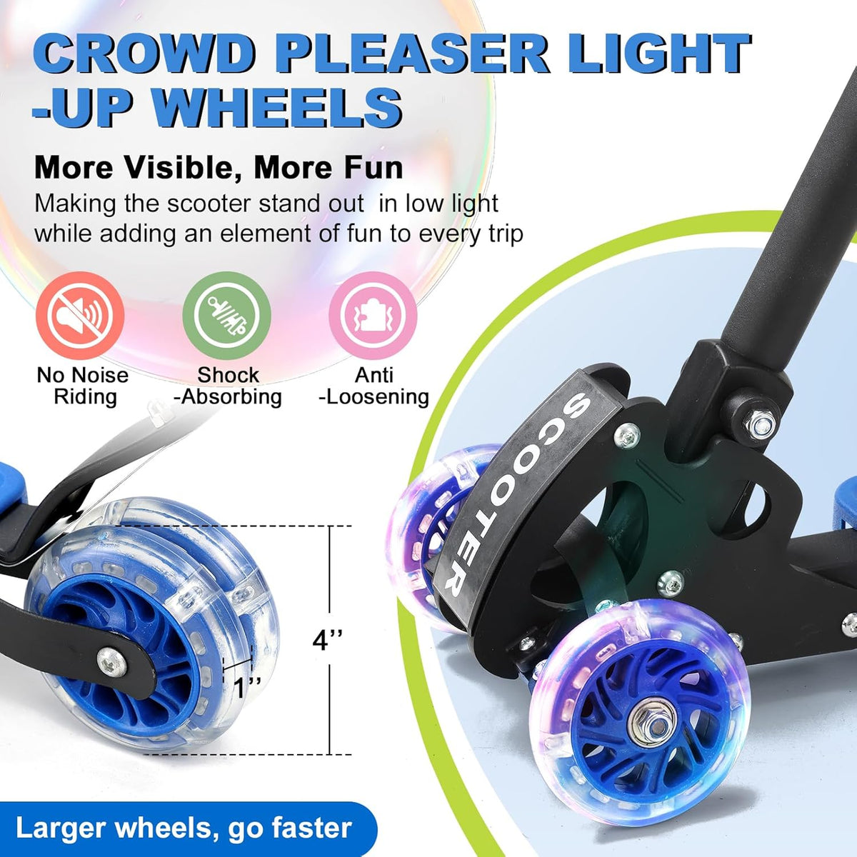 **Skiennix Light-Up 3-Wheel Kick Scooter for Kids | Adjustable Handlebar & Anti-Slip Deck | Up to 150 lbs**