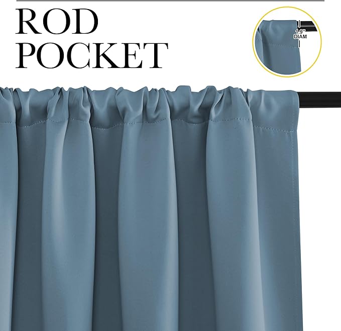 NICETOWN RV Blackout Curtains for Camper Windows, Smoky Blue, Kitchen Curtains
