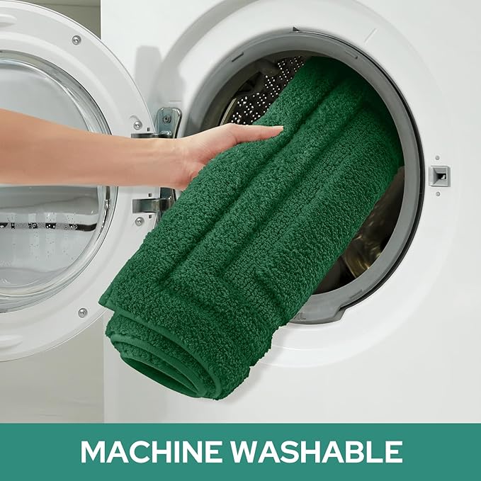 HOMEIDEAS Bathroom Rugs Sets 3 Piece, Super Soft and Absorbent Non Slip Microfiber Toilet Bath Mat with U-Shaped (Dark Green)