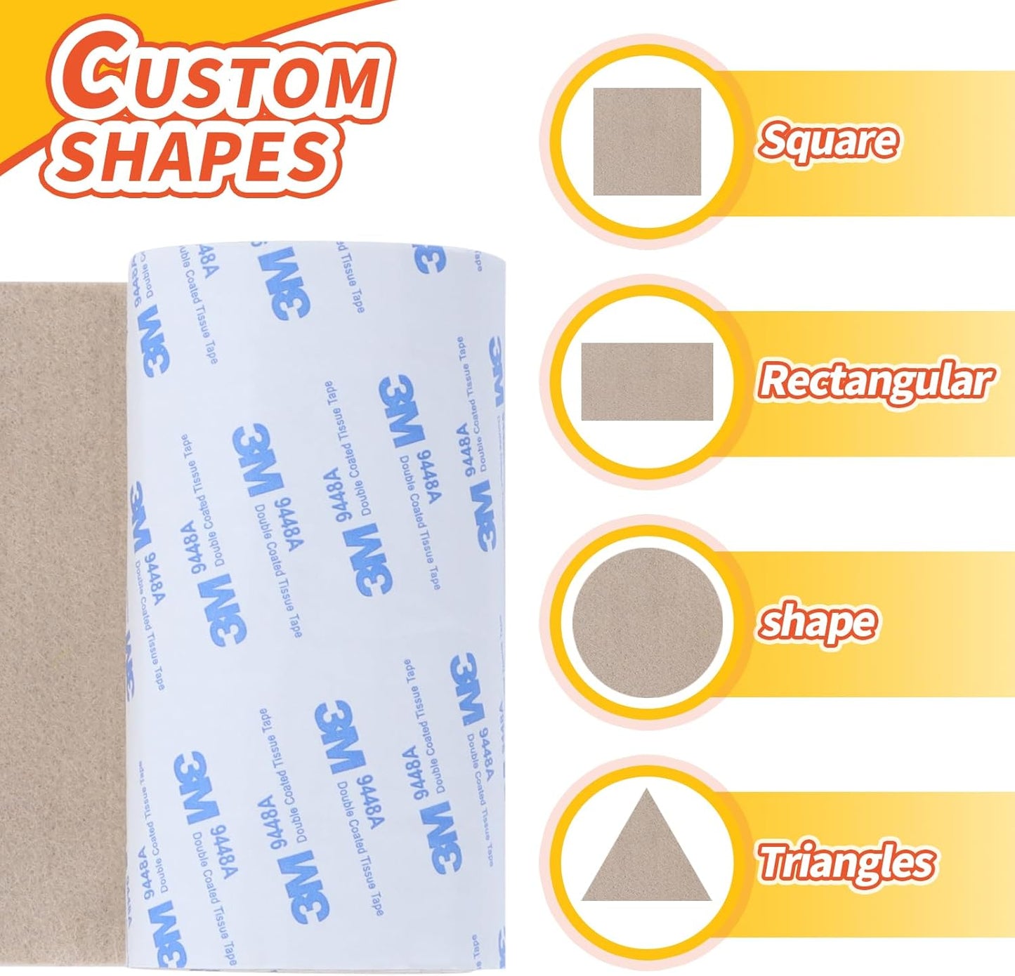 Felt Furniture Pads, Non Slip Self Adhesive Cuttable Felt Tape Beige Heavy Duty Felts Strip Roll for Protecting Hardwood Floors Chair Wall Protector (40 x 5 x 0.12 Inch)