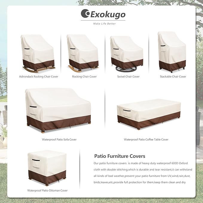 Outdoor Rocking Chair Cover 2 Pack,600D Heavy Duty Waterproof Patio Egg Rocking Chair Covers,for 41" W x 45" D x 31" H Outdoor Papasan Rocking Chair Beige
