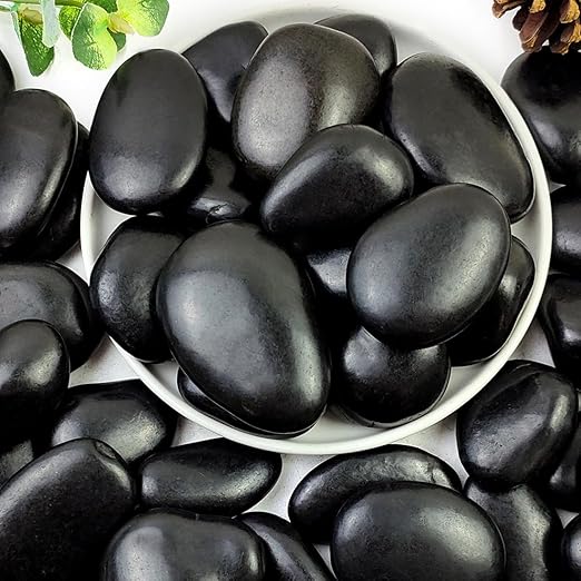 YISZM 10lbs Black Pebbles for Plants, 2-3 Inch High Polished Natural Large River Rocks for Landscaping, Decorative Stones Vase Filler Fish Tank Aquariums Garden Outdoor and Indoor DIY
