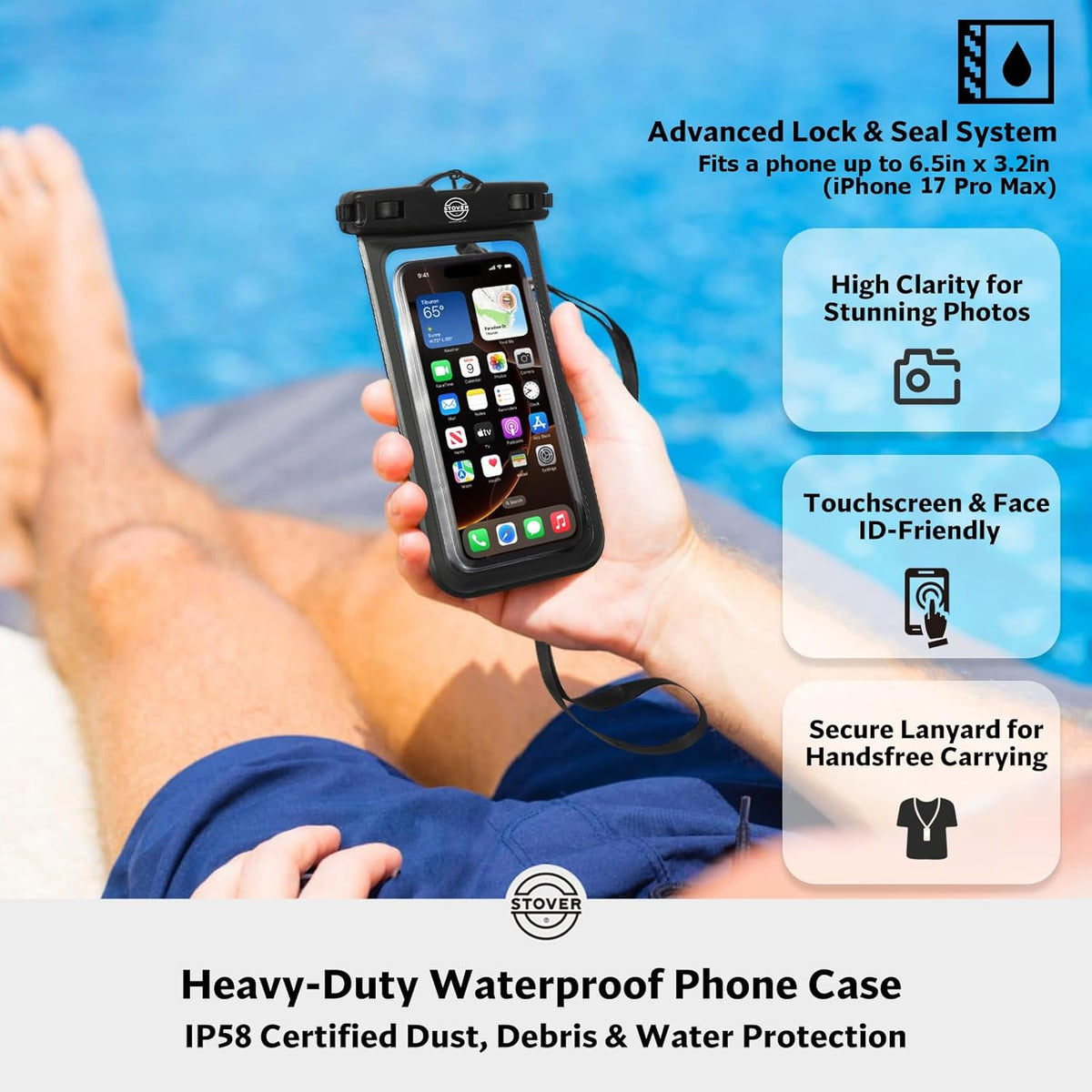 STOVER Waterproof Dry Bag | Roll-Top Backpack with Phone Case for Kayaking, Hiking & Camping - 5L to 55L
