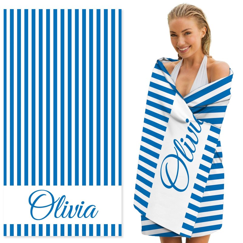 Dreamdecor Custom Beach Towel with Name Striped Kids Personalized Beach Towels for Swimming Pool Vacation Graduation Gifts Microfiber Sand Free Fast Drying Beach Towel for Adults Women Men