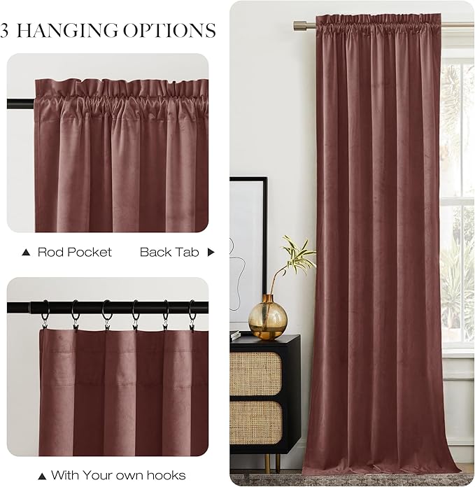 NICETOWN Wild Rose Velvet Curtains, Rod Pocket Velvet Drapes, Media Movie
