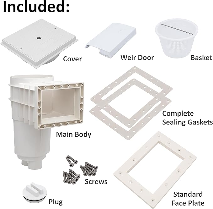 Rx Clear Standard Thru-Wall Skimmer for Vinyl Liner Inground Pool | Made of Non-Corrosive Abs Plastic | Large Debris Basket & Multiple Plumbing Connections for Easier Access