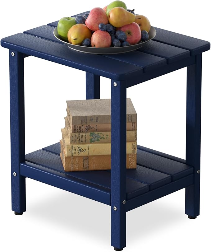 Outdoor Side Table, 17.7-Inch Small Patio Side Table with Adjustable Feet, All-Weather HDPE Adirondack Table for Porch Deck Balcony Pool, Easy Maintenance, Navy Blue