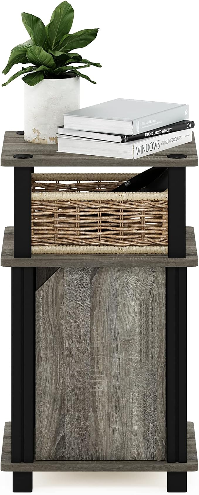 Furinno Brahms 3-Tier End Side Sofa Table/Nighstand with Door, 1-Pack, French Oak/Black