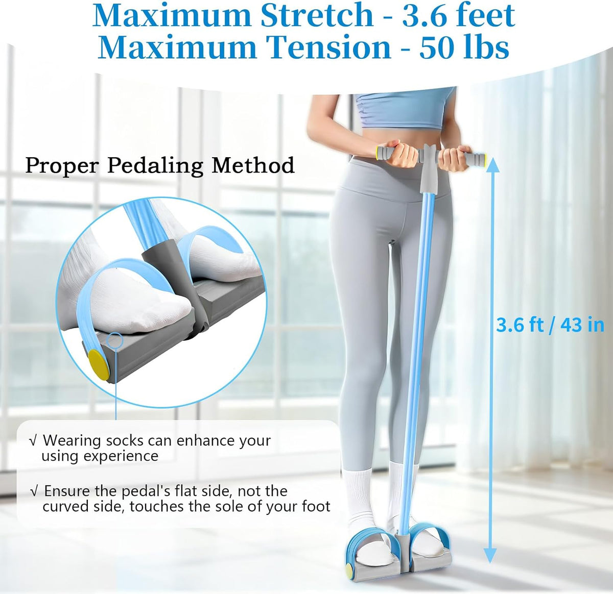 Pedal Resistance Bands - Durable 6-Tube Fitness Bands with Handles for Abdomen, Waist, Arms & Legs