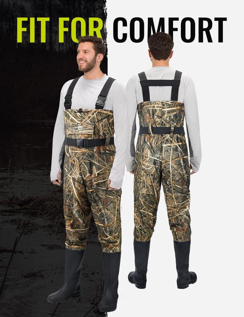 TIDEWE Bootfoot Chest Wader, 2-Ply Nylon/PVC Waterproof Fishing Hunting Waders with Boot Hanger for Men Women Next Camo Evos Size 7