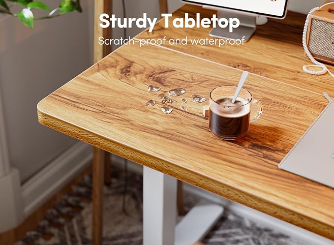 FEZIBO Standing Desk, 55 × 24 Inches Electric Height Adjustable, Sit and Stand Up, Computer Office Desk with Splice Board, Light Rustic
