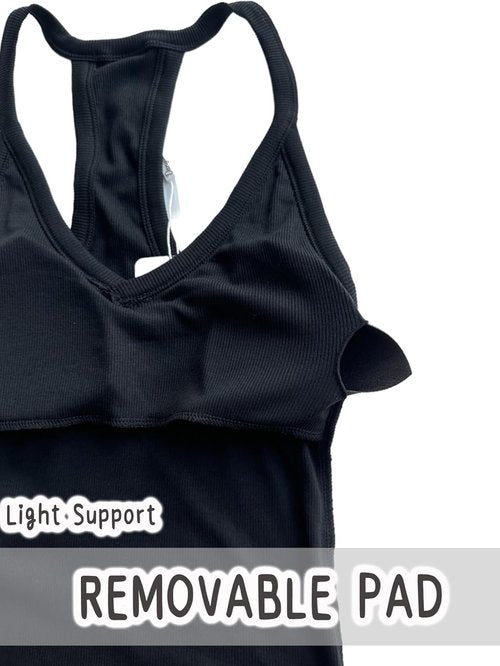 Danysu V Neck Racerback Tank Top - Padded Ribbed Fitted Cami for Women | Stylish Basic Long Top