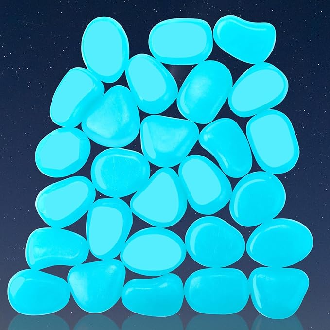 Landical 100 Pcs Large Glow in The Dark Rocks Pebbles Outdoor Fish Tank Rocks Aquarium Gravel Luminous Stones for Walkway Succulent Plant Halloween Decor (Light Blue,1.8 Inch)