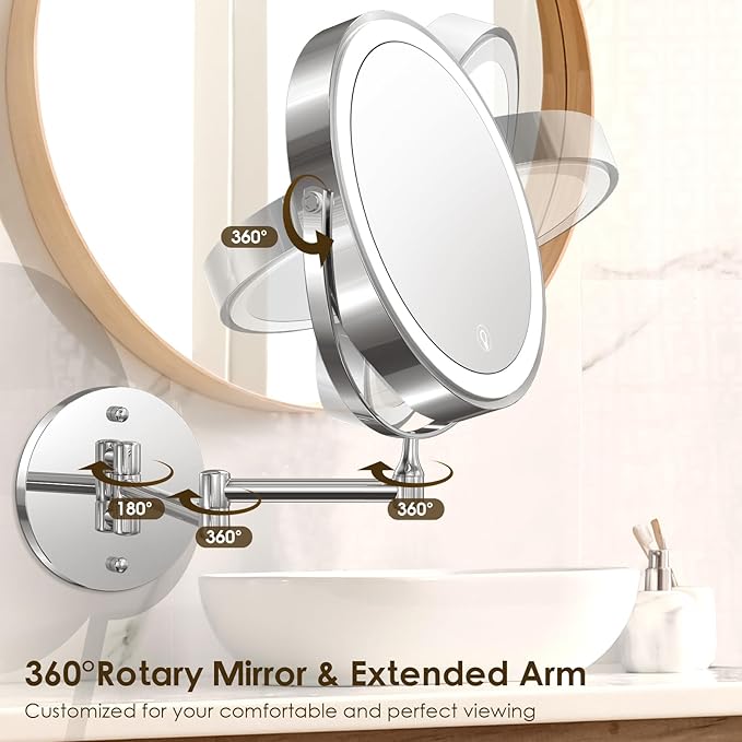 MNIENT Wall Mounted Lighted Makeup Mirror, 3 Colors Led Vanity Mirror